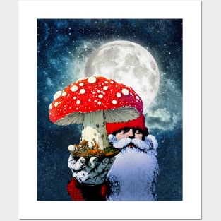 Amanita Muscaria the Red Mushroom with White Spots is Santa Claus's High Flying Reindeer on a Dark Background Posters and Art